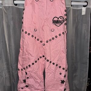 Dolls Kill X Hatsune Miku Wide Leg Studded Cargo Pants - Pink Vocaloid